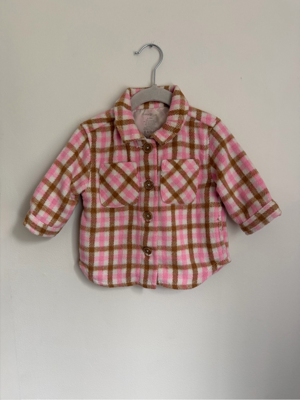 George Cozy Pink Plaid Button-Front Jacket (Size 6-12m)